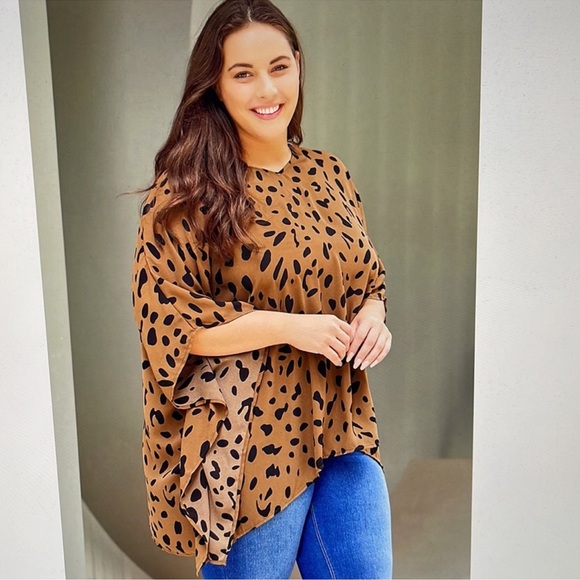 Leopard Animal Print Flowy Oversized Tunic Top Brown Black Plus Size 3X - Picture 3 of 5